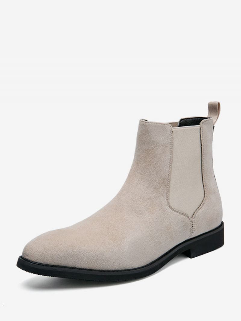 Botas Masculinas Chelsea Camelo Pu Couro Bota Bico Fino - Bege