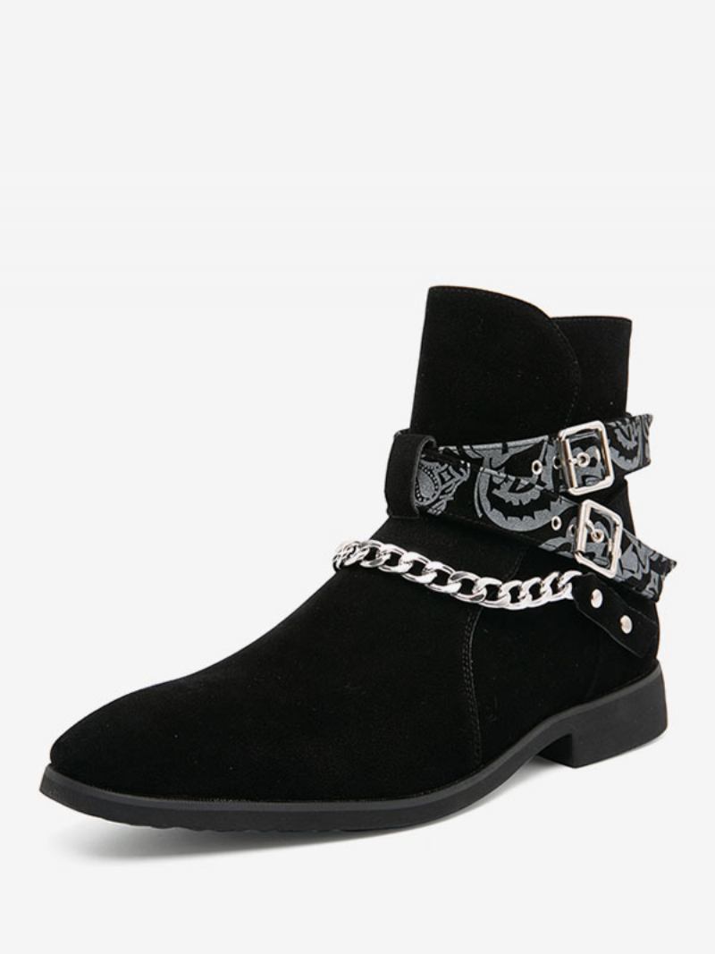 Botas Masculinas Chelsea Camurça Amarela Couro Jodhpur Correntes - Preto