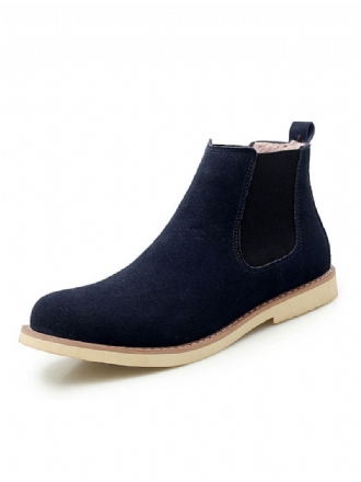 Botas Masculinas Chelsea Camurça Azul Couro Biqueira Redonda