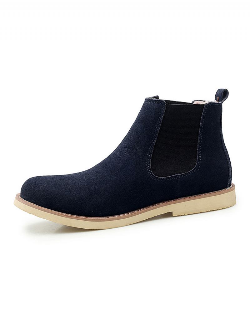 Botas Masculinas Chelsea Camurça Azul Couro Biqueira Redonda - Azul