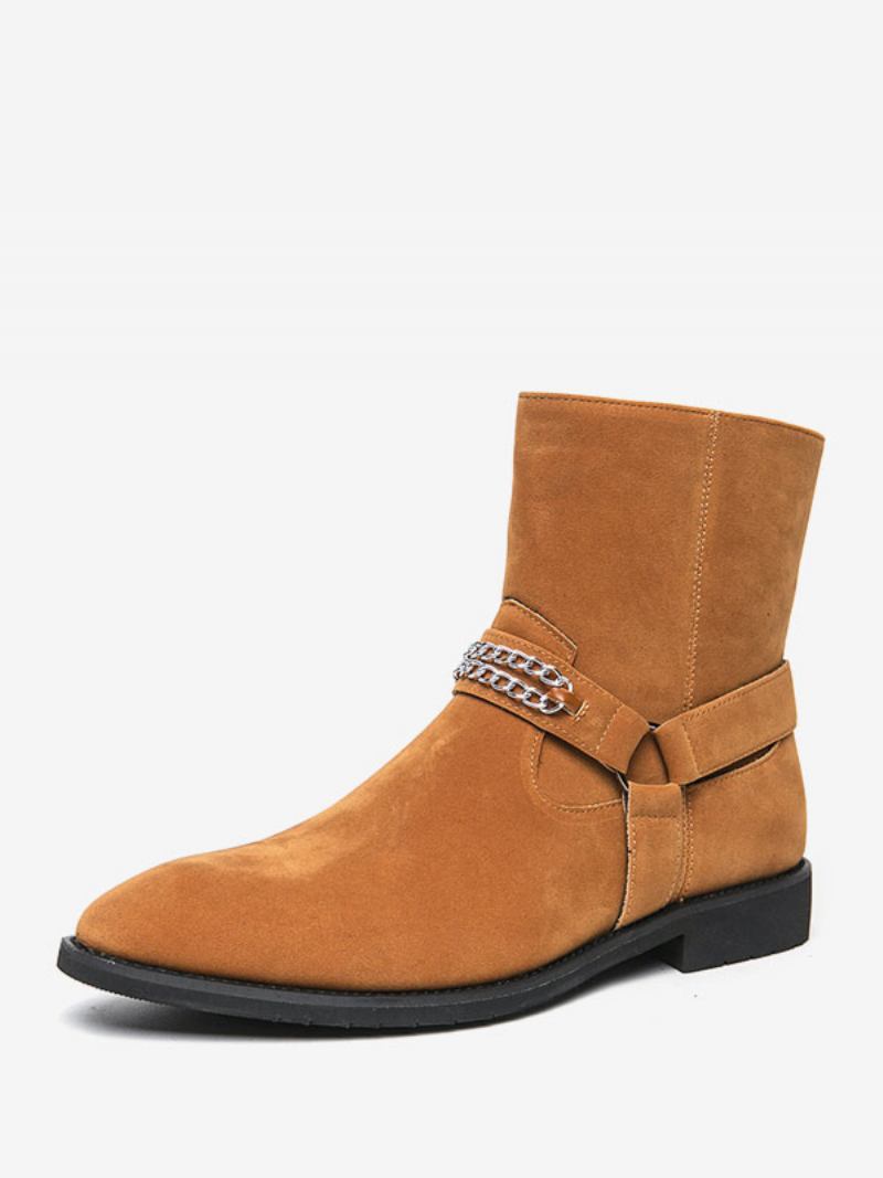 Botas Masculinas Chelsea Camurça Couro Biqueira Redonda