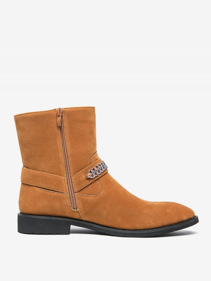 Botas Masculinas Chelsea Camurça Couro Biqueira Redonda - Café Marrom