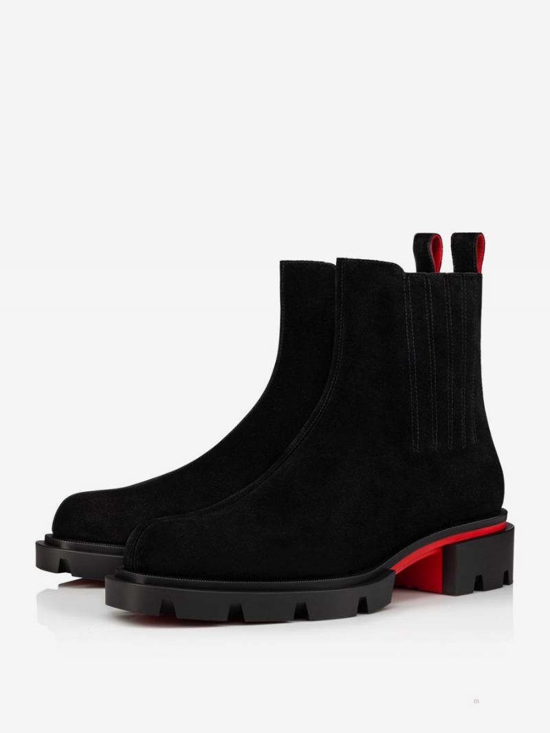 Botas Masculinas Chelsea Camurça Preta Com Costura Central Couro Sola Quadrada Para Festa Baile