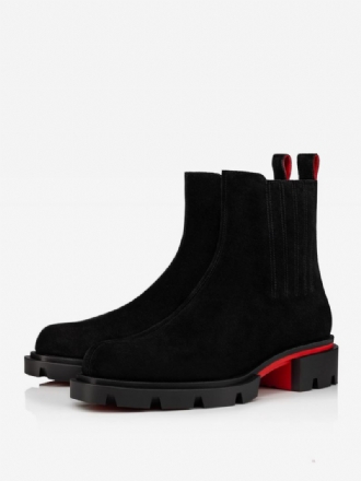 Botas Masculinas Chelsea Camurça Preta Com Costura Central Couro Sola Quadrada Para Festa Baile