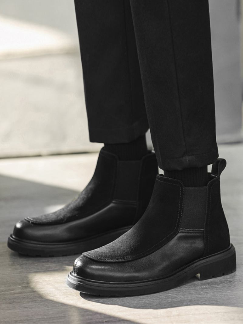 Botas Masculinas Chelsea Camurça Preta Couro Biqueira Fechada