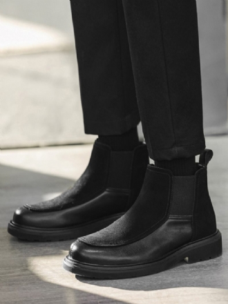 Botas Masculinas Chelsea Camurça Preta Couro Biqueira Fechada