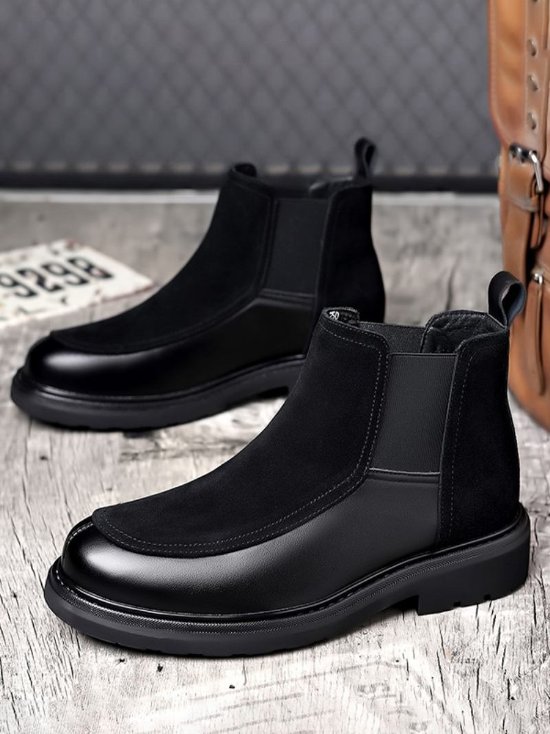 Botas Masculinas Chelsea Camurça Preta Couro Biqueira Fechada - Preto