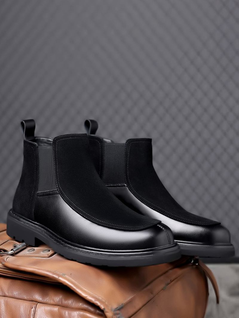 Botas Masculinas Chelsea Camurça Preta Couro Biqueira Fechada - Preto