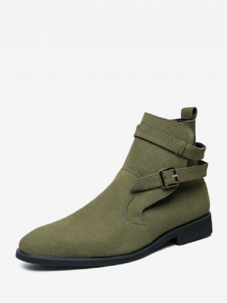 Botas Masculinas Chelsea Camurça Verde Couro Jodhpur Monk Strap