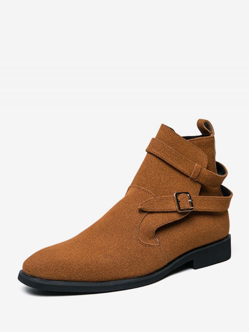 Botas Masculinas Chelsea Camurça Verde Couro Jodhpur Monk Strap - Castanho Café