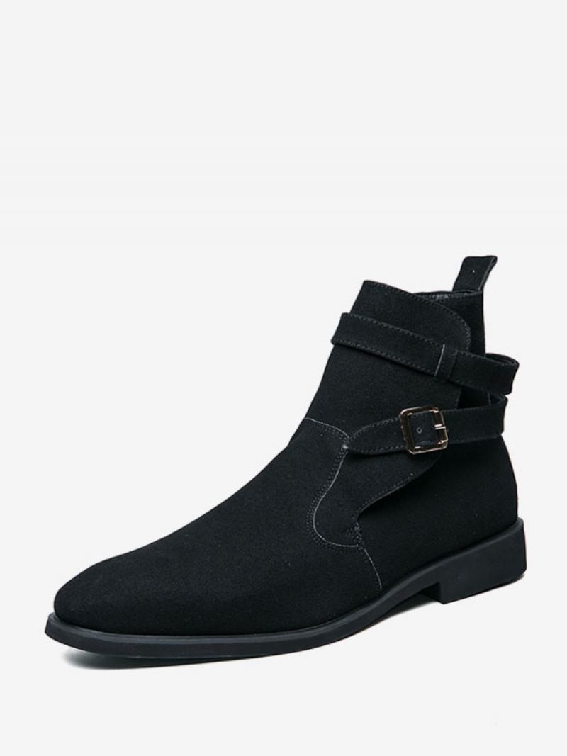 Botas Masculinas Chelsea Camurça Verde Couro Jodhpur Monk Strap - Preto