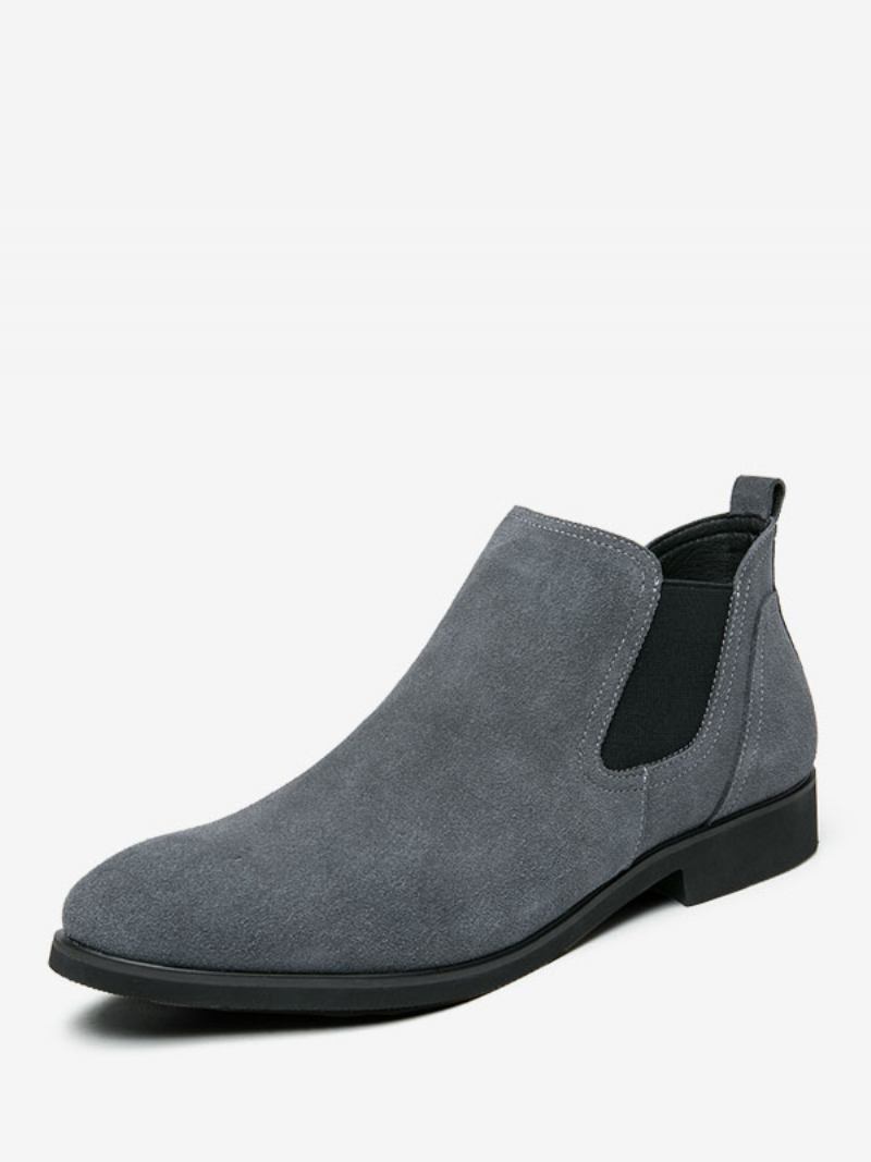 Botas Masculinas Chelsea Cinza Couro Pu Bico Redondo