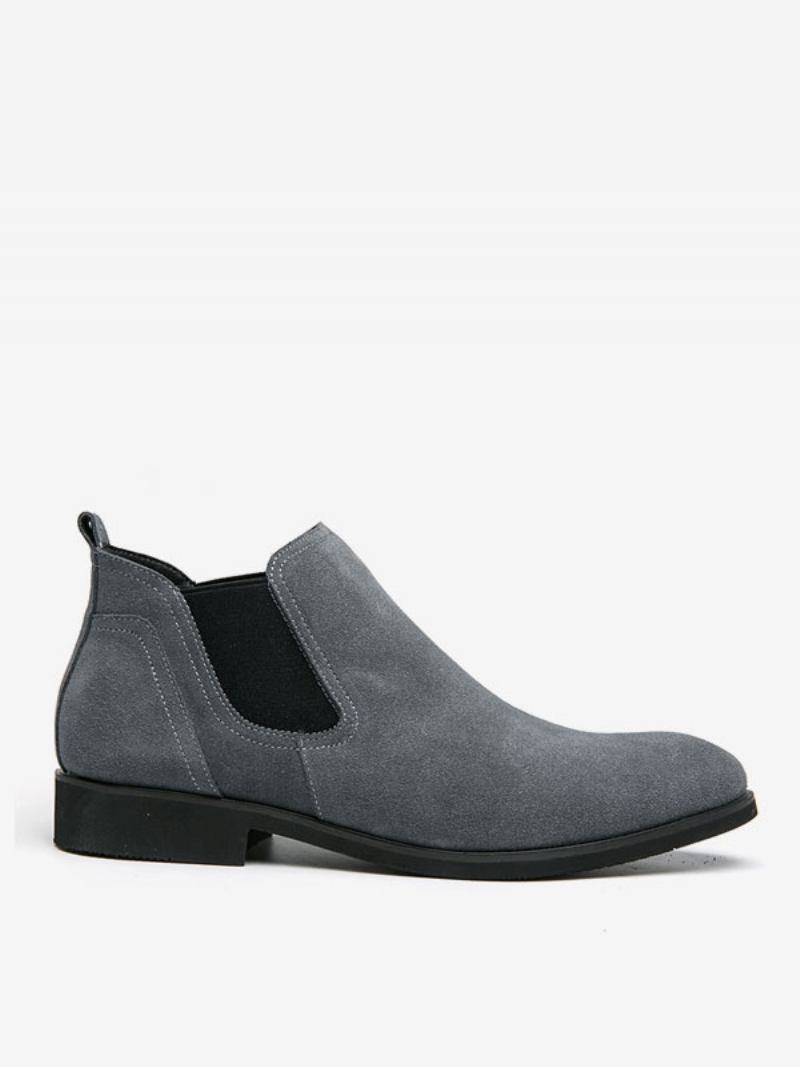 Botas Masculinas Chelsea Cinza Couro Pu Bico Redondo - Cinza