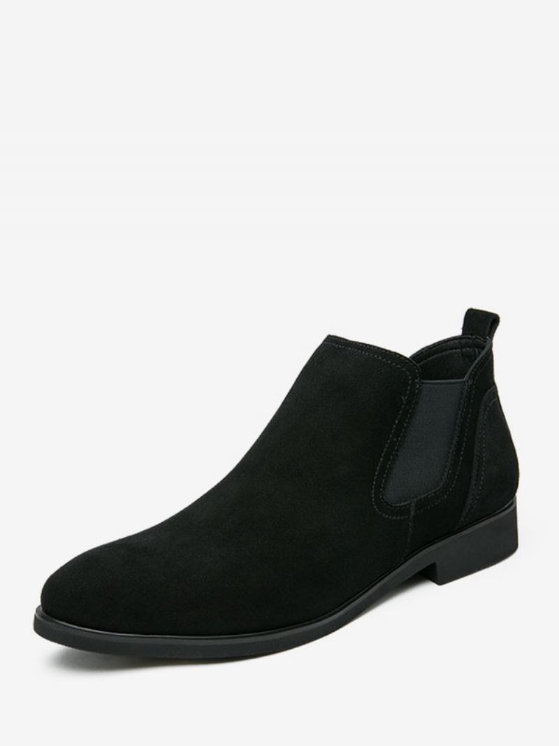 Botas Masculinas Chelsea Cinza Couro Pu Bico Redondo - Preto