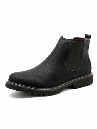 Botas Masculinas Chelsea Com Bico Redondo Couro Preto