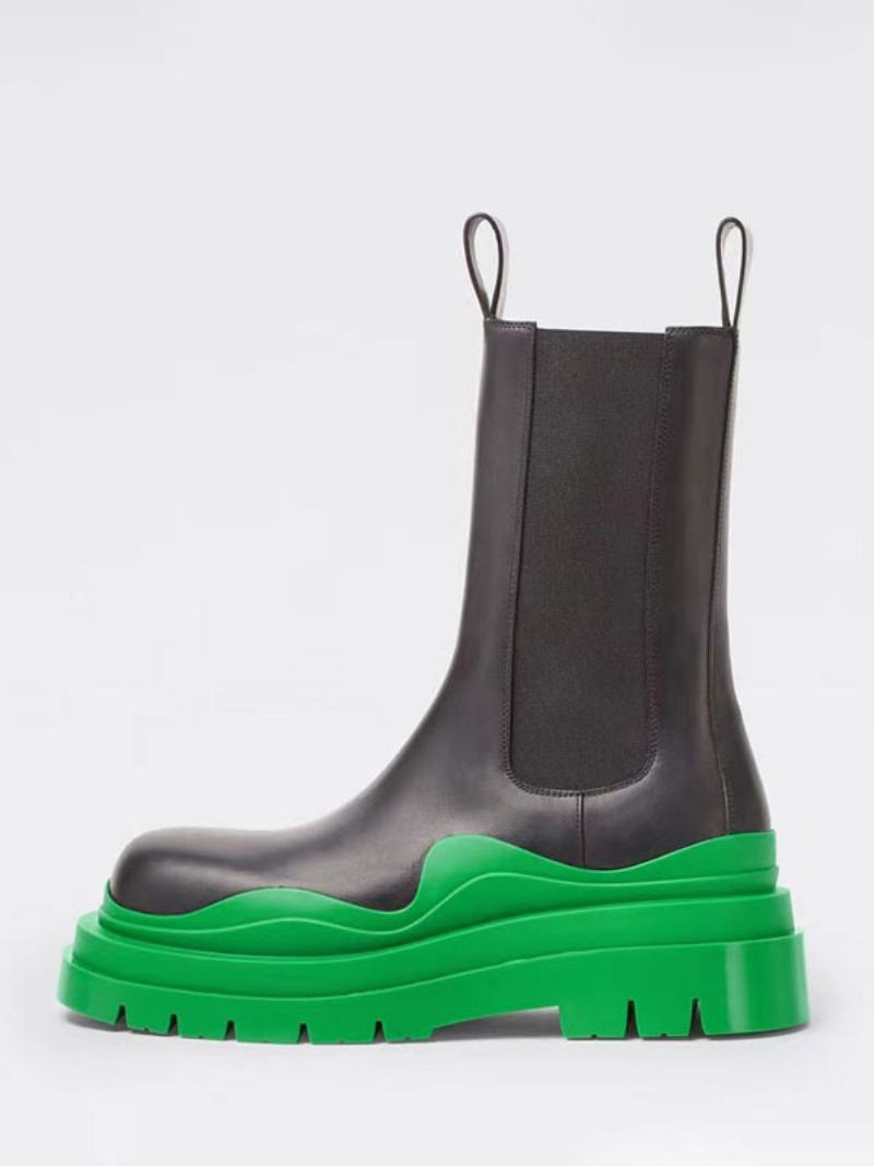 Botas Masculinas Chelsea Com Pneu Verde Acabamento Em Borracha E Bico Redondo Cano Curto