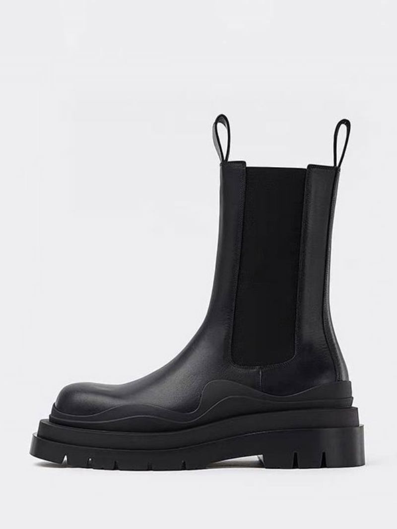 Botas Masculinas Chelsea Com Pneu Verde Acabamento Em Borracha E Bico Redondo Cano Curto - Preto