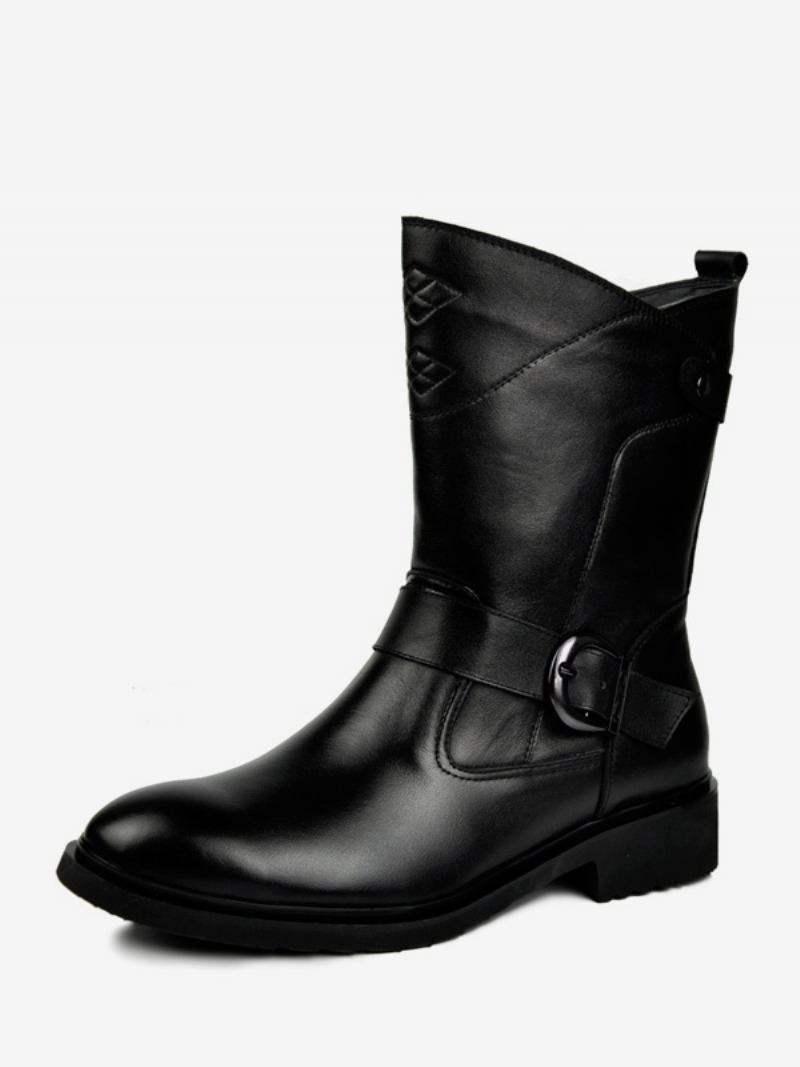 Botas Masculinas Chelsea Couro Bovino Preto Com Bico Redondo E Curtas