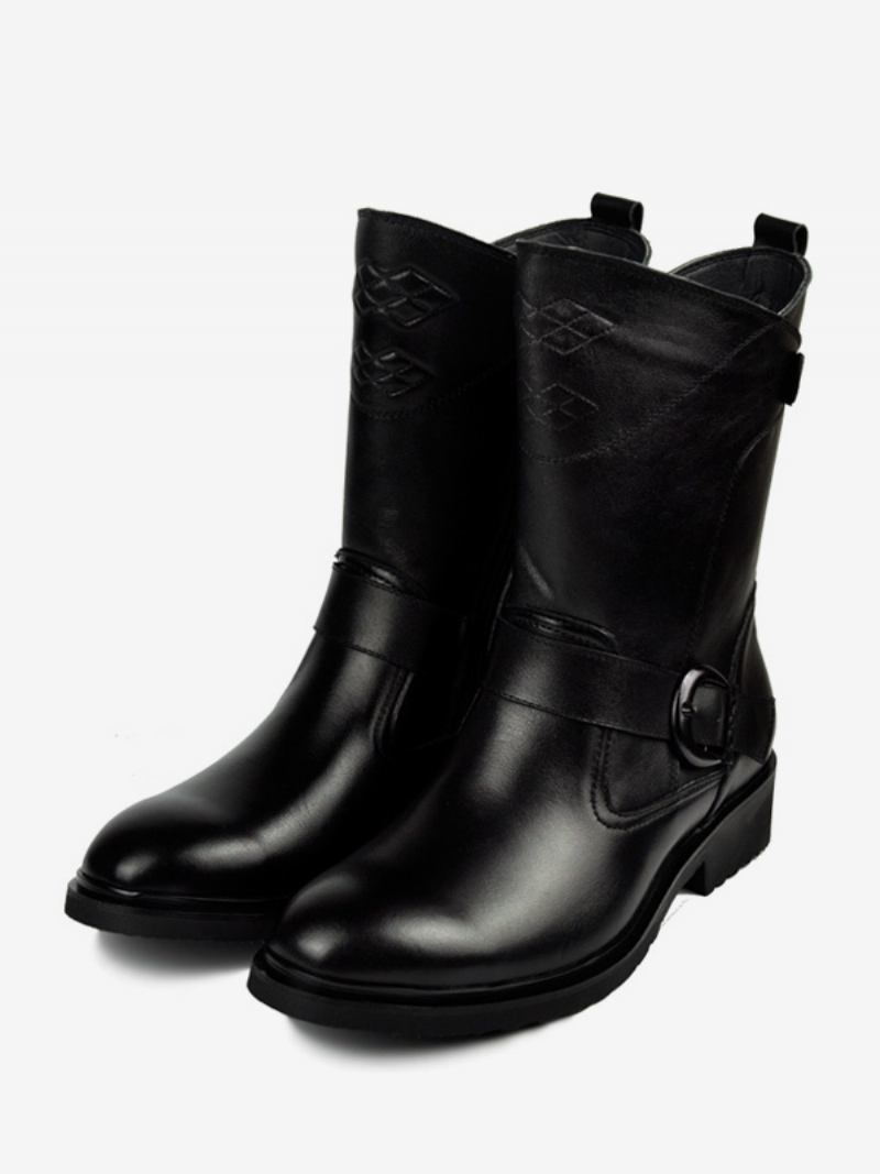 Botas Masculinas Chelsea Couro Bovino Preto Com Bico Redondo E Curtas - Preto