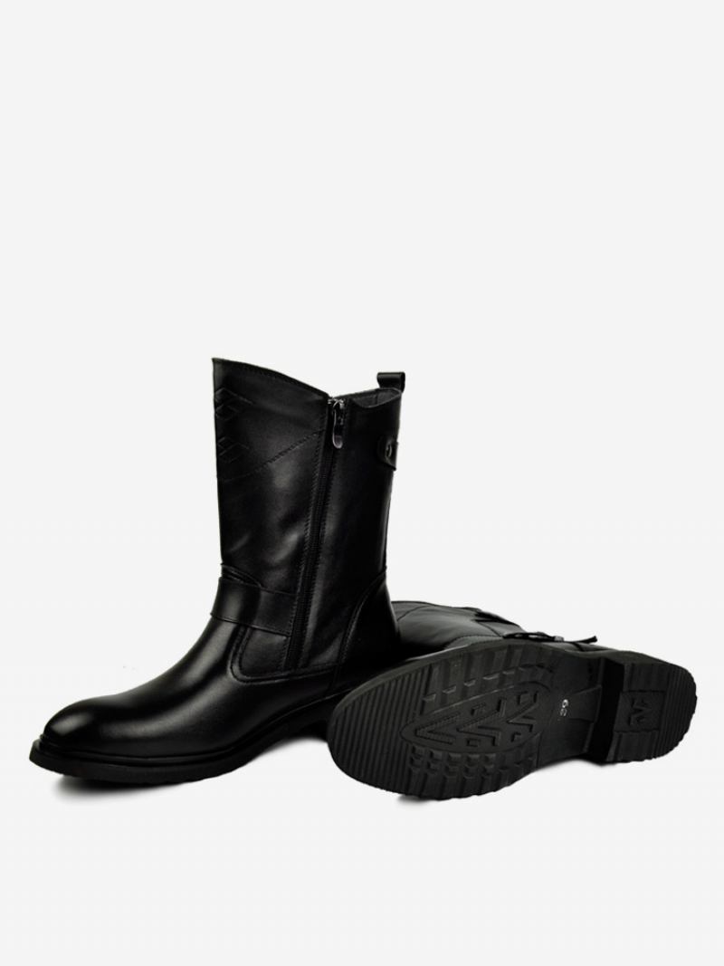 Botas Masculinas Chelsea Couro Bovino Preto Com Bico Redondo E Curtas - Preto