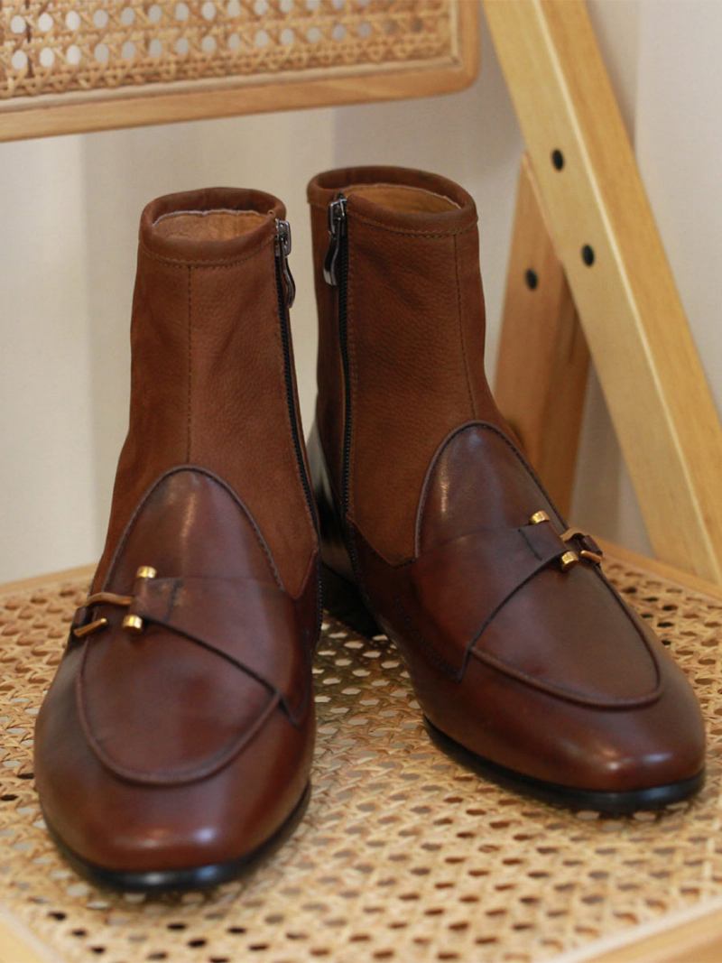 Botas Masculinas Chelsea Couro Preto Bico Fino - Marrom Café