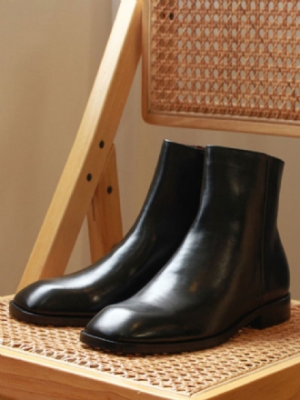 Botas Masculinas Chelsea Couro Preto Com Bico Quadrado