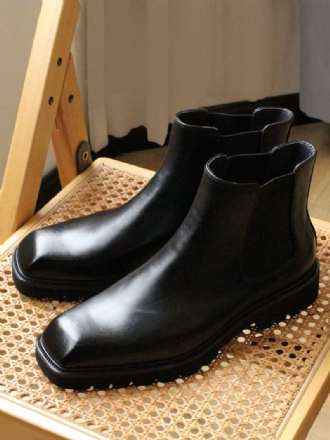 Botas Masculinas Chelsea Couro Preto Com Bico Quadrado E Sapatos Festa Baile