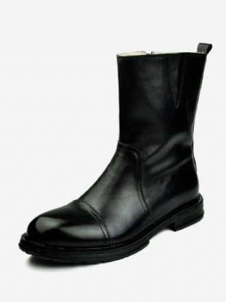 Botas Masculinas Chelsea Couro Preto Com Bico Redondo