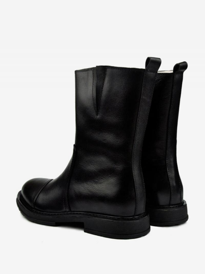 Botas Masculinas Chelsea Couro Preto Com Bico Redondo - Preto