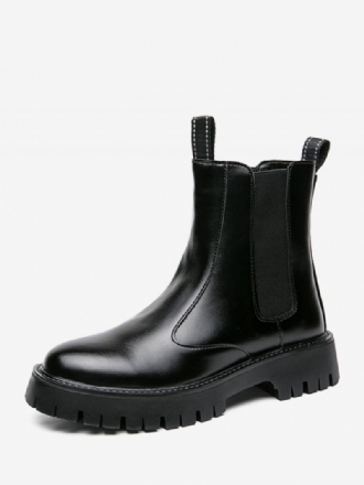 Botas Masculinas Chelsea Couro Preto Com Bico Redondo