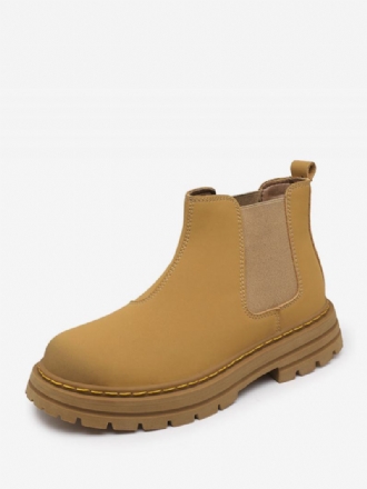 Botas Masculinas Chelsea Couro Pu Amarelo Com Bico Redondo E Tornozelo