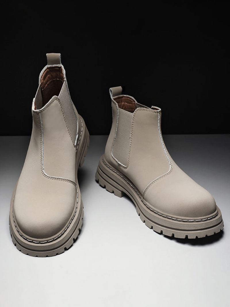 Botas Masculinas Chelsea Couro Pu Amarelo Com Bico Redondo E Tornozelo - Cinza