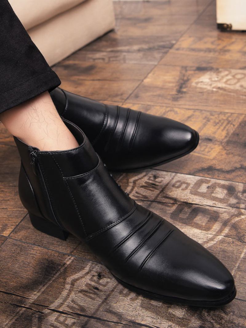 Botas Masculinas Chelsea Couro Pu Bico Fino - Preto