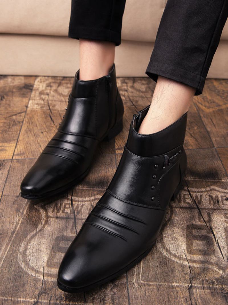 Botas Masculinas Chelsea Couro Pu Bico Fino - Preto