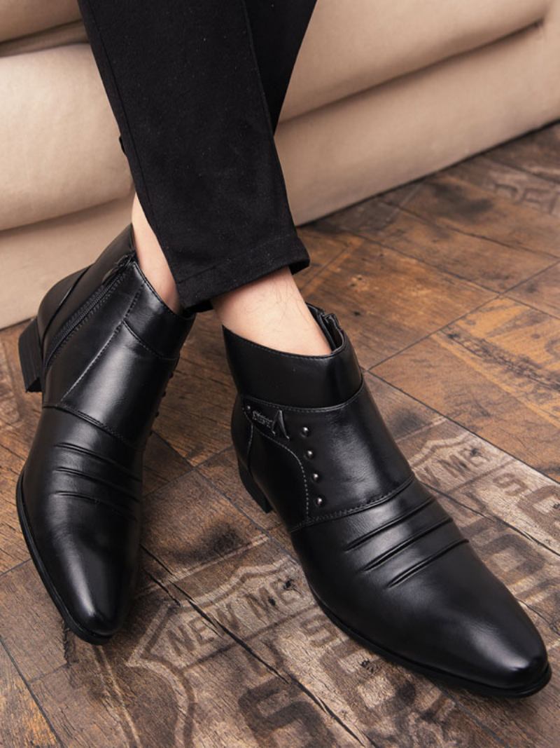 Botas Masculinas Chelsea Couro Pu Bico Fino - Preto