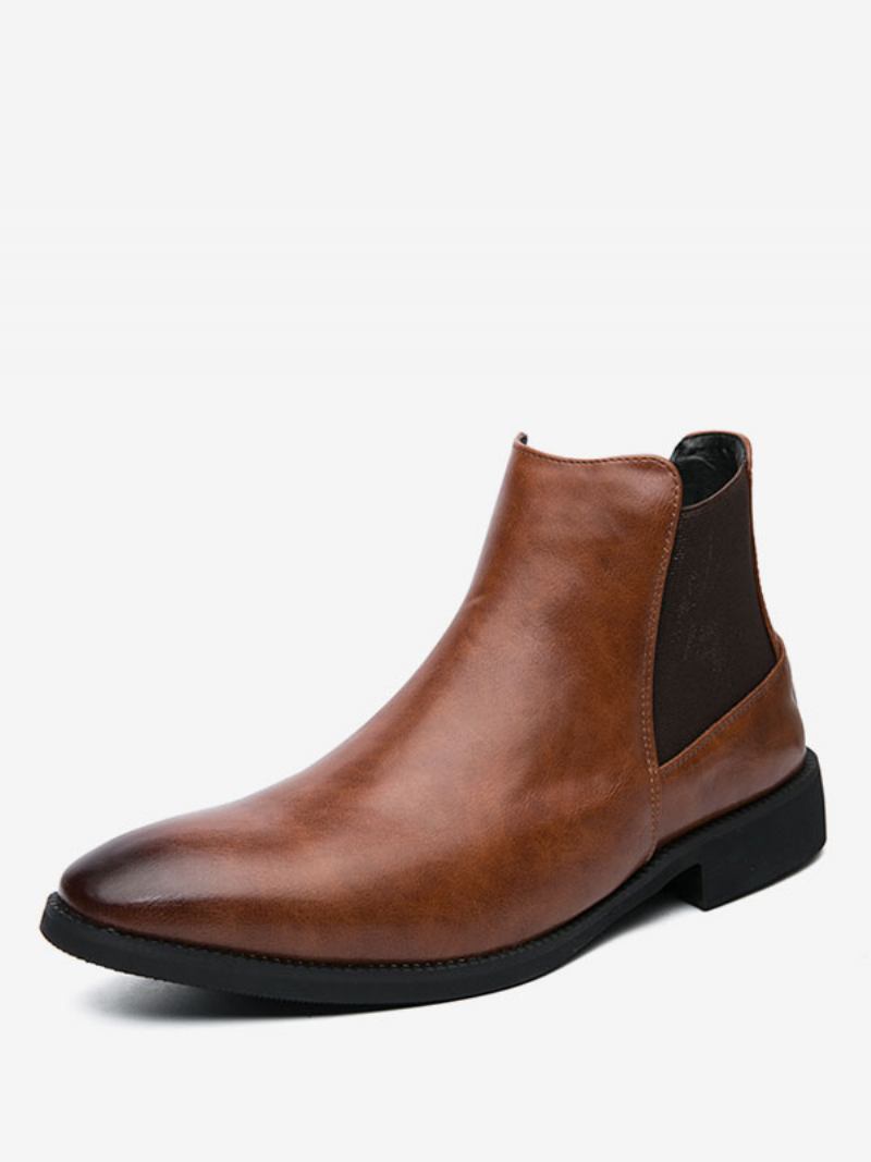 Botas Masculinas Chelsea Couro Pu Bico Redondo