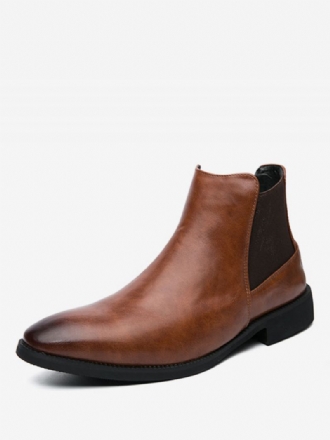 Botas Masculinas Chelsea Couro Pu Bico Redondo