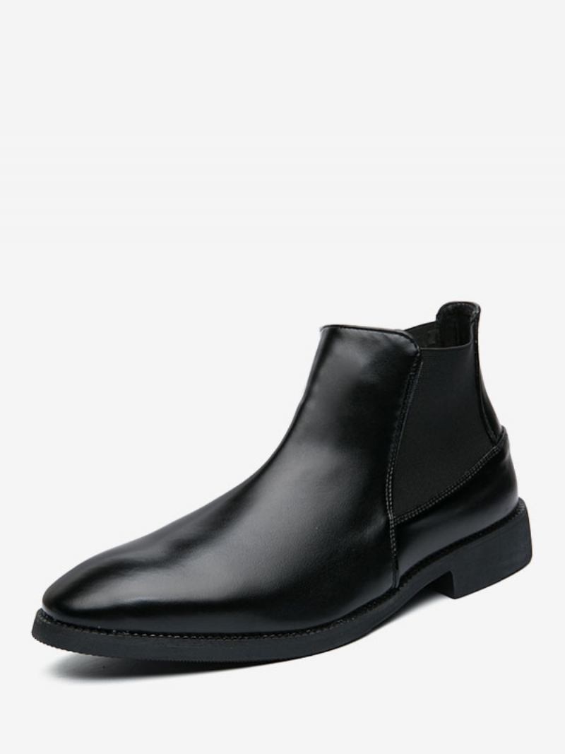 Botas Masculinas Chelsea Couro Pu Bico Redondo - Preto