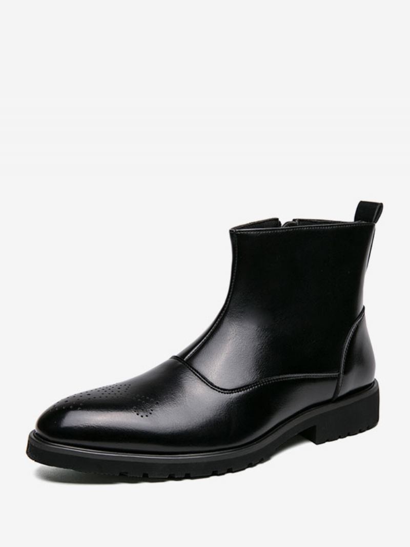 Botas Masculinas Chelsea Couro Pu Bico Redondo