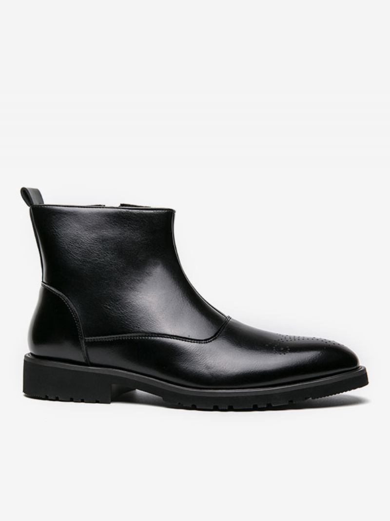 Botas Masculinas Chelsea Couro Pu Bico Redondo - Preto