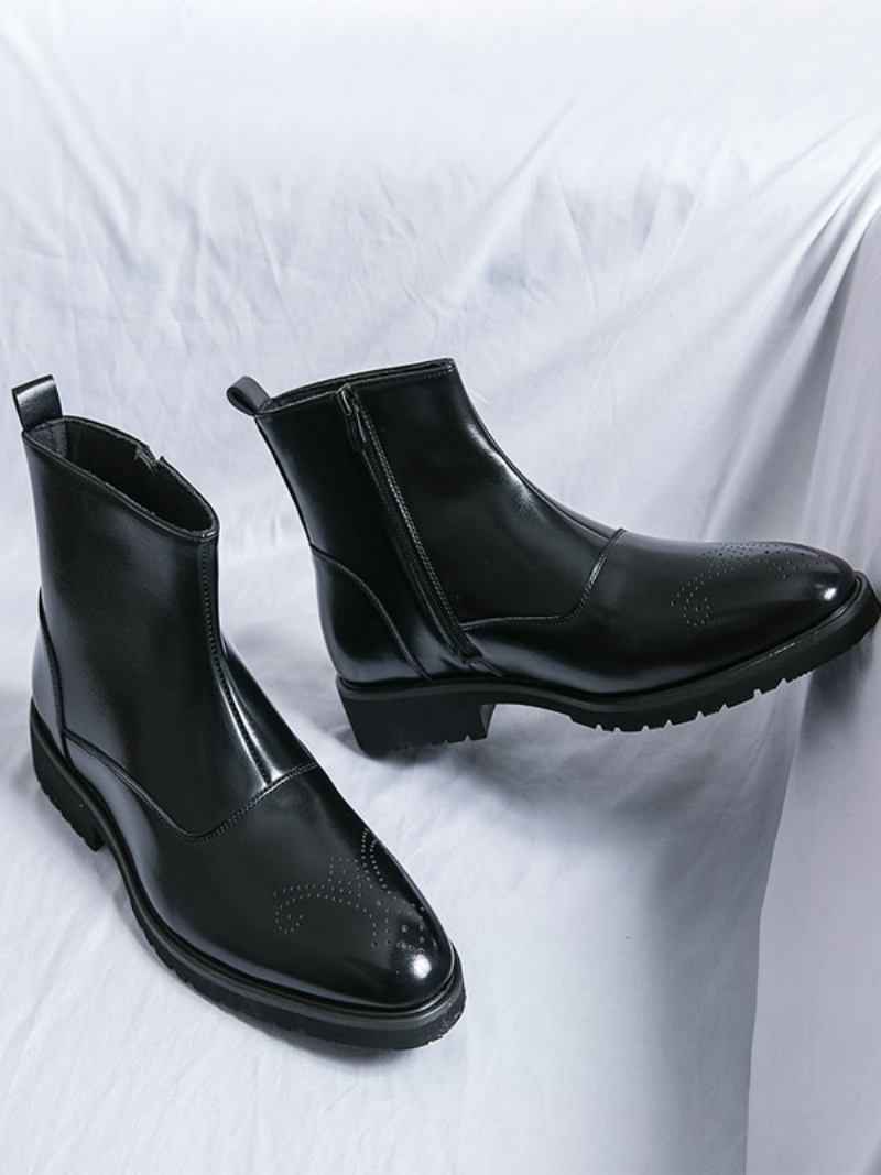 Botas Masculinas Chelsea Couro Pu Bico Redondo - Preto