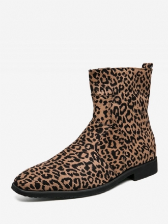 Botas Masculinas Chelsea Couro Pu Bico Redondo