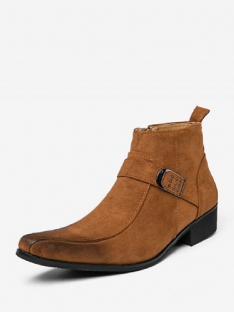 Botas Masculinas Chelsea Couro Pu Bico Redondo