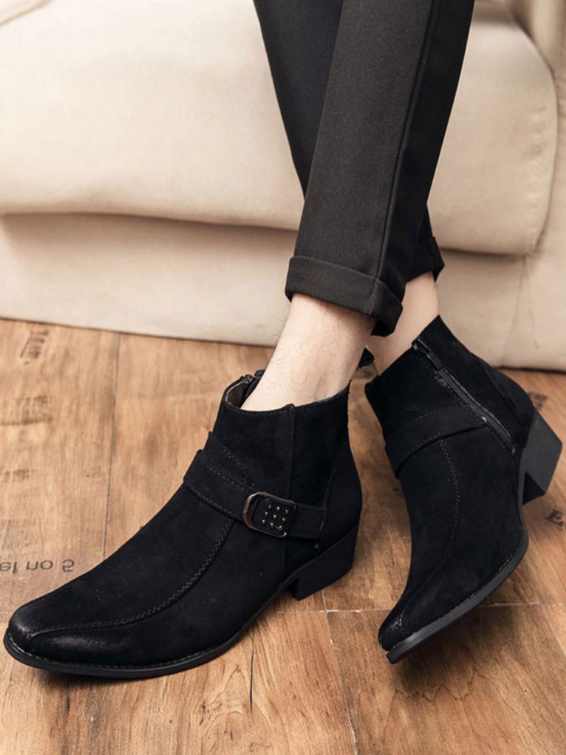 Botas Masculinas Chelsea Couro Pu Bico Redondo - Preto