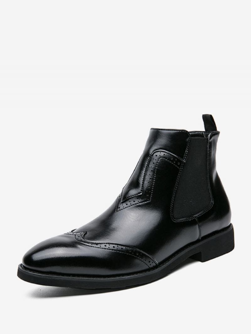 Botas Masculinas Chelsea Couro Pu Bico Redondo