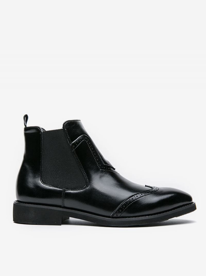 Botas Masculinas Chelsea Couro Pu Bico Redondo - Preto