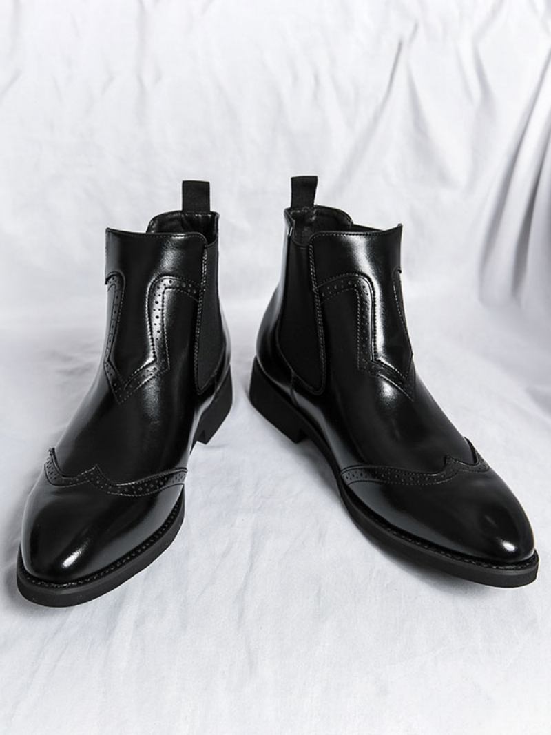 Botas Masculinas Chelsea Couro Pu Bico Redondo - Preto