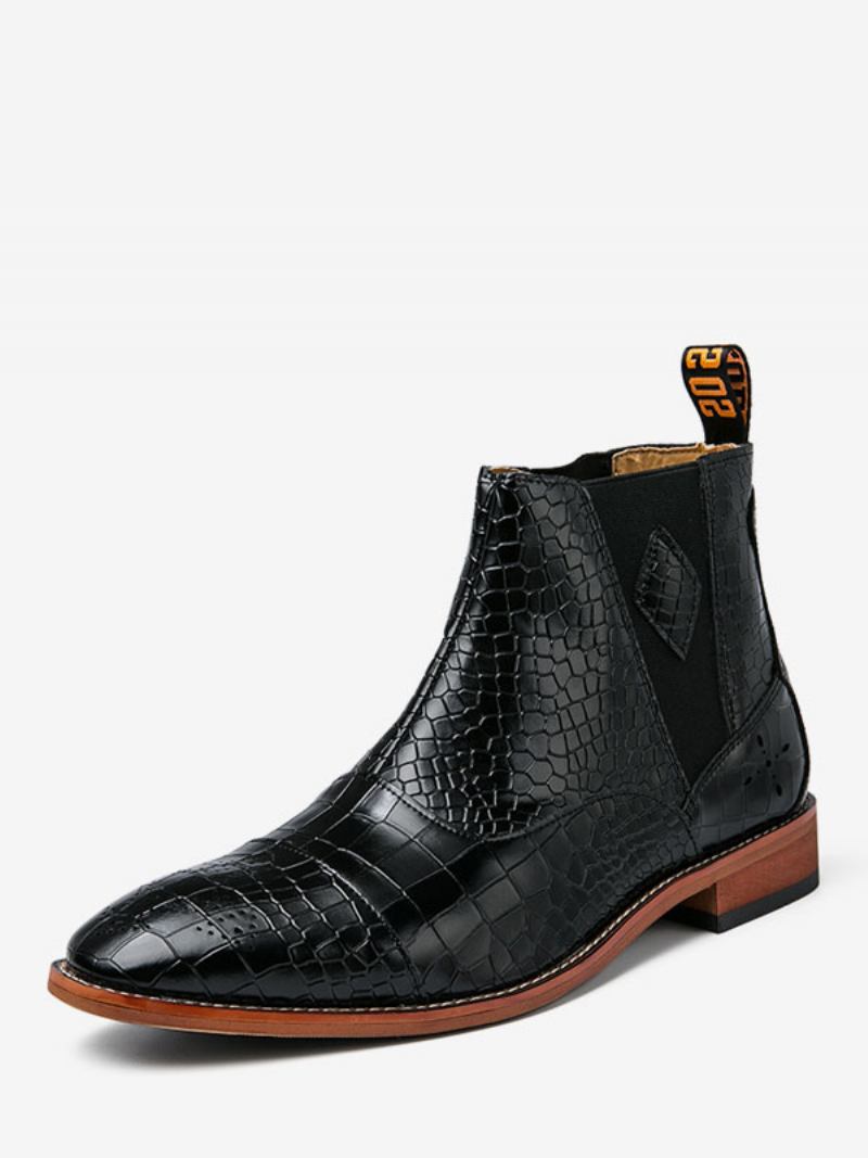 Botas Masculinas Chelsea Couro Pu Bico Redondo - Preto