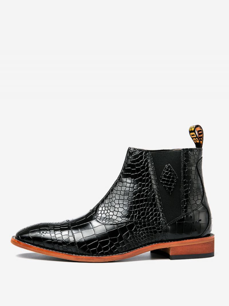 Botas Masculinas Chelsea Couro Pu Bico Redondo - Preto