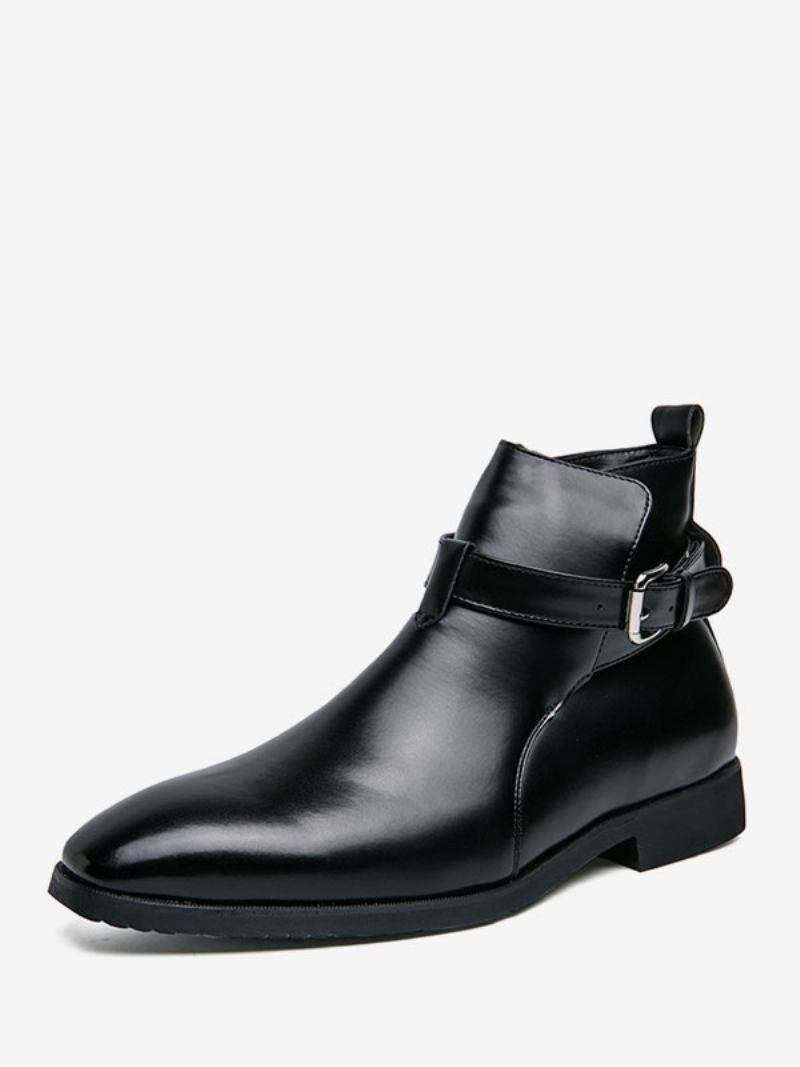 Botas Masculinas Chelsea Couro Pu Bico Redondo